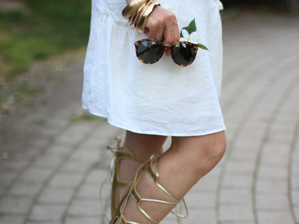 Outfit: White Dress & Gladiator Sandals